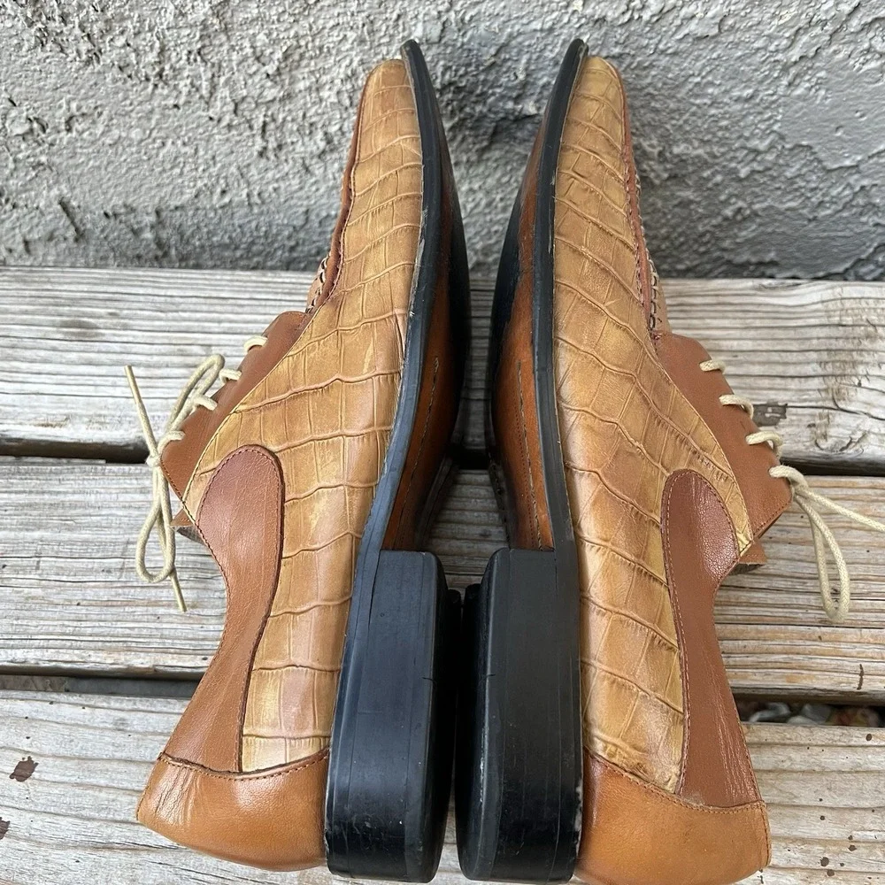 Stacy Adams Dress Shoes Men Size 11 Brown Crocodile Leather Oxford Gators